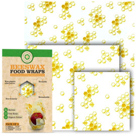 Beeswax Wraps for Food Storage - Pack of 3 Size S,M,L. Honeycumb pattern.